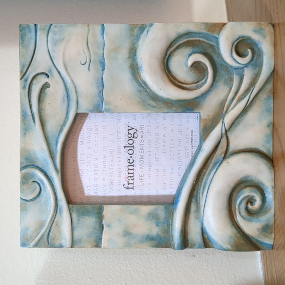Vintage Faux Stone Teal "Sea Swirls" table top picture frame